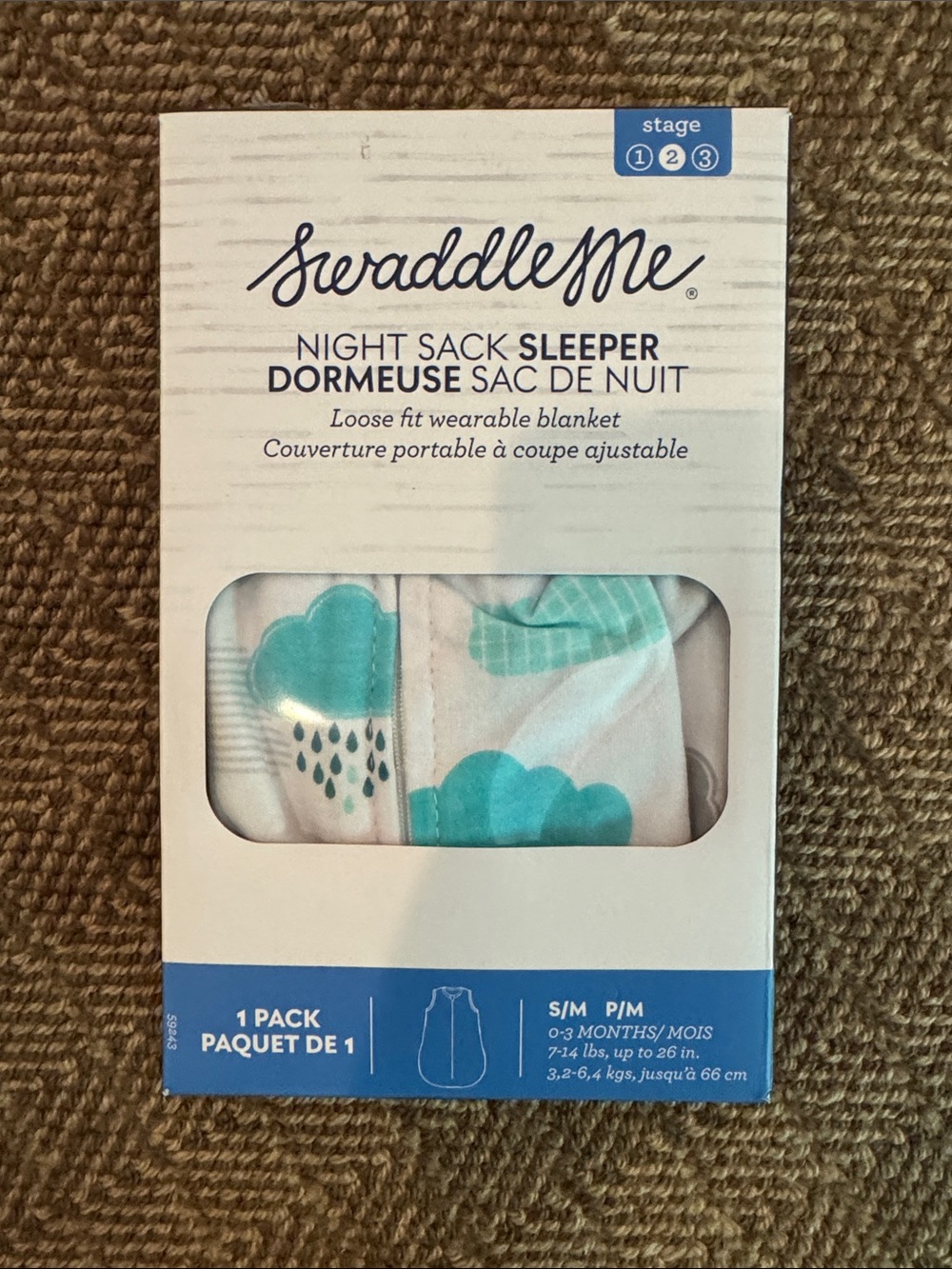 SwaddleMe Night Sleep Sack, Stage 2, S/M, 0-3 Months, Cloud Print